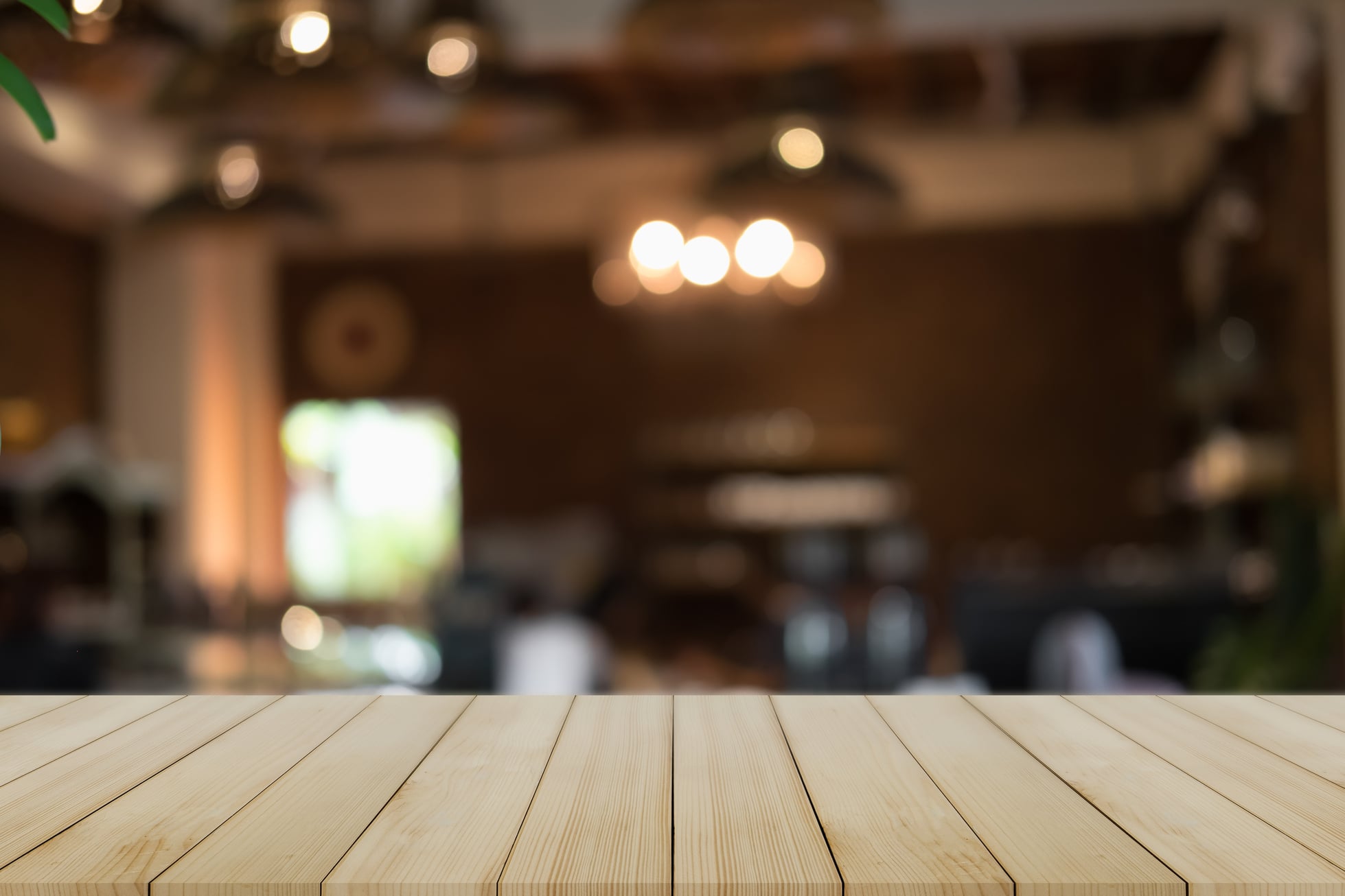 Empty Wooden Table in a Restaurant